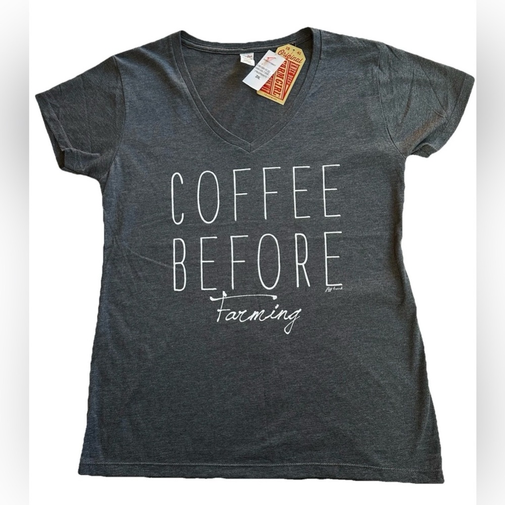 Farm Girl-Coffee Before Farming- Gray V-Neck Women’s T-shirt 2XL Western Earthy